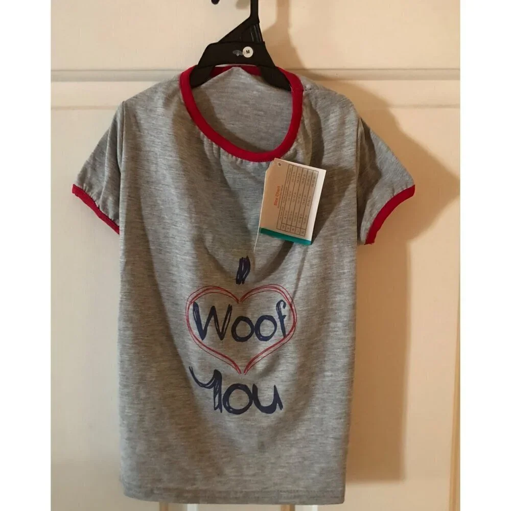 Dog Apparel ASPCA T Shirt I Woof You Grey and Red Size Medium
